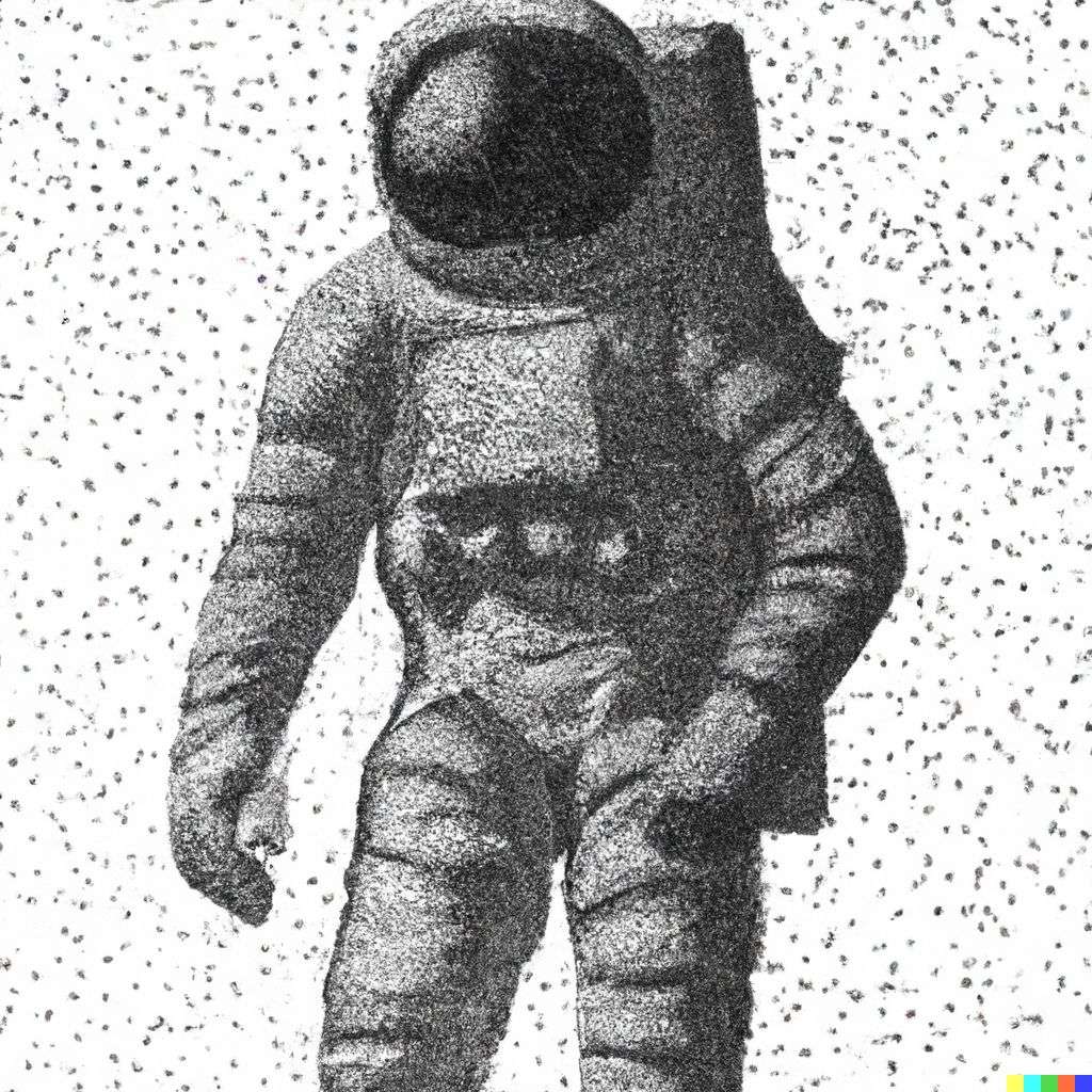 an astronaut, stipple drawing